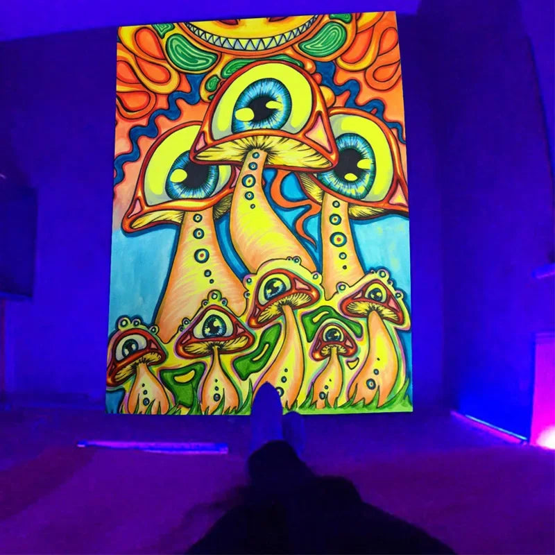 Axyaa Mushroom Glow Tapestry Trippy Gaming Wall Hanging Hippie Psychedelic Decor