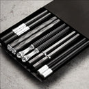 Axyaa Black Alloy Chopsticks Set - 5 Pairs for Sushi, Noodles, and More