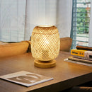 Axyaa Bamboo Woven Table Lamp on Natural Wooden Base - Bedroom Bedside Night Light