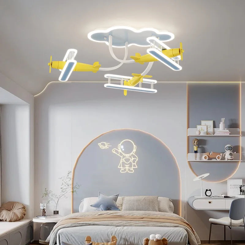 Axyaa Cartoon Plane Chandelier Light Remote Control for Kids' Room, School Ceiling Lamp