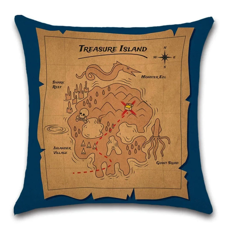 Axyaa Pirate Treasure Map Magnifier Print Throw Pillow Cover 45X45CM