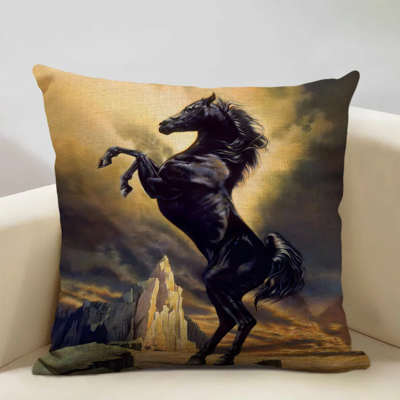 Luxury Axyaa Horse Cushion Cover 45x45cm Linen Pillow Case for Home Decor