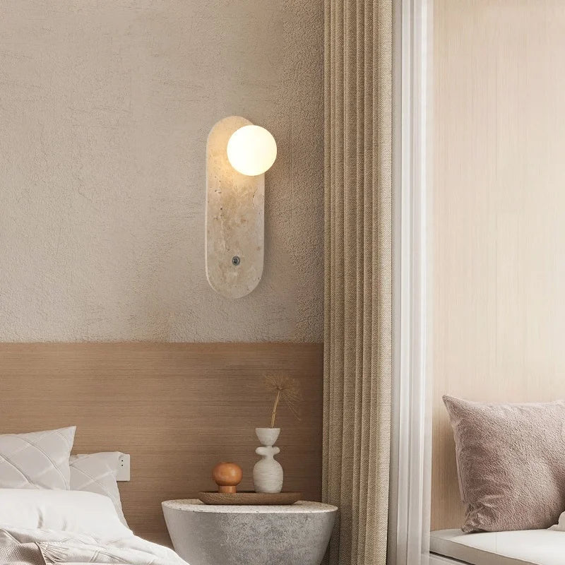 Axyaa White Glass Stone LED Wall Lamp for Living Room, Bedroom, Bathroom Mirror Lighting
