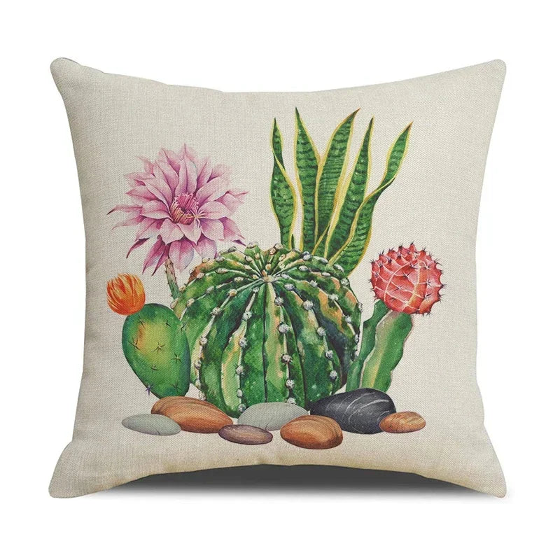 Axyaa Cactus Series Green Plant Printed 45*45cm Cushion Cover - Simple Style Square Pillowcase