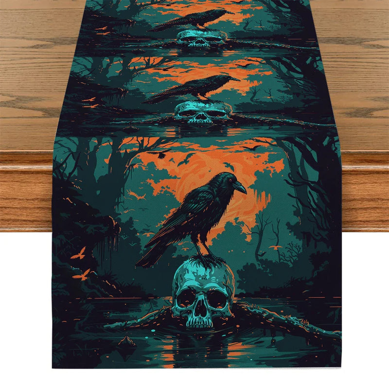 Skeleton Silhouettes Table Runner by Axyaa: Elegant Home & Party Decoration