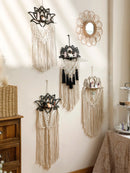 Lotus Macrame Crystal Shelf & Wooden Wall Shelves by Axyaa - Boho Floating Decor