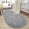 Axyaa Grey Plush Oval Area Rug for Living Room, Bedroom, or Nursery