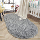 Axyaa Grey Plush Oval Area Rug for Living Room, Bedroom, or Nursery