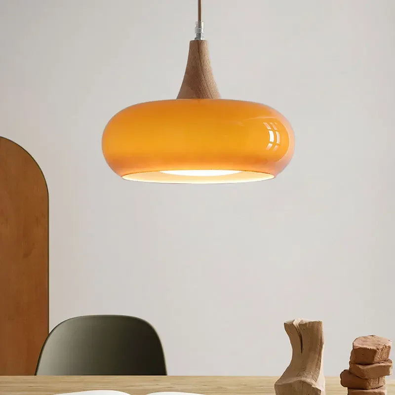 Axyaa Wooden Art Glass Chandelier LED Pendant Lights for Home Decor