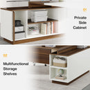 Axyaa Mid-Century Modern L-Shaped Executive Desk with Cabinet and Shelves