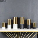 Axyaa Imitation Marble Gold Metal Vase & Artificial Flowers Decor - Desk Decoration Craft