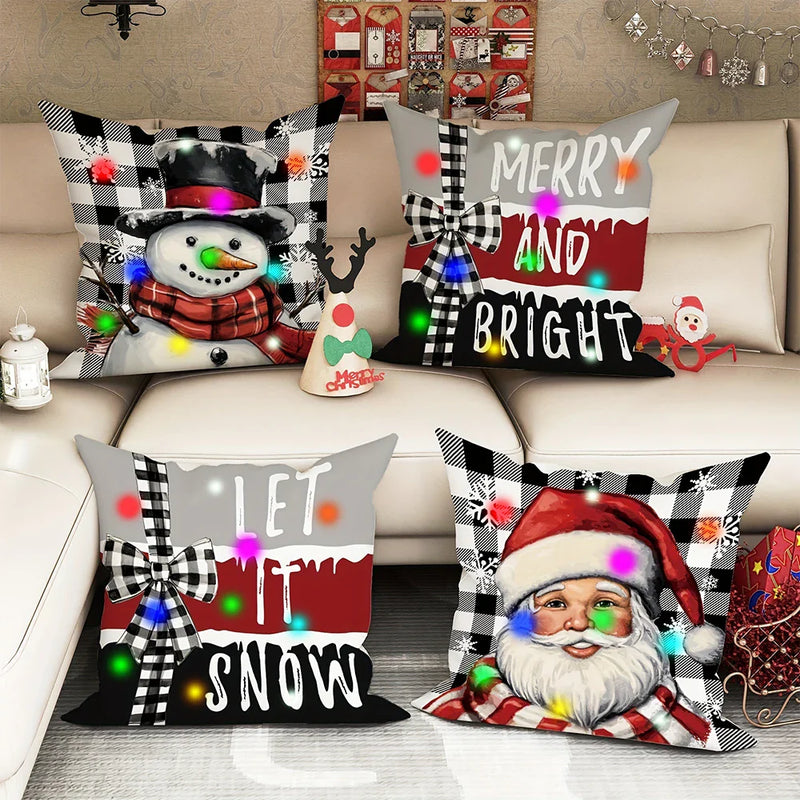 Axyaa LED Luminous Pillowcase with Santa Claus Snowman Plaid Design