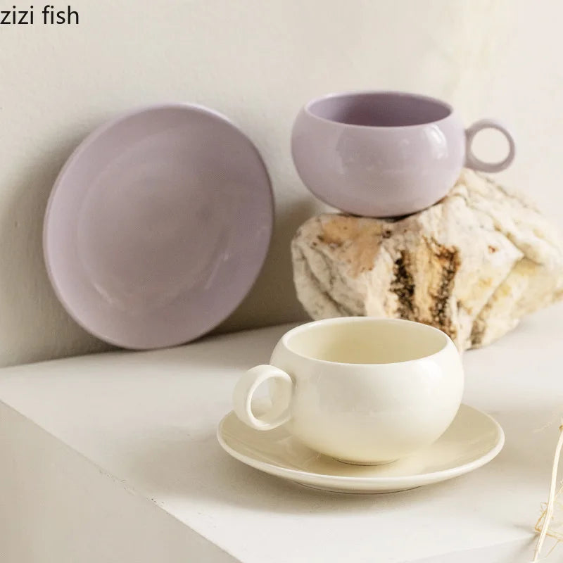 Axya Ceramic Mug Set: Solid Color Coffee Cup and Plate for Tea, Milk, Breakfast