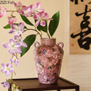 Axyaa Hand Drawn Rose Ceramic Vase Double Ear Hydroponic Flower Arrangement Vessel