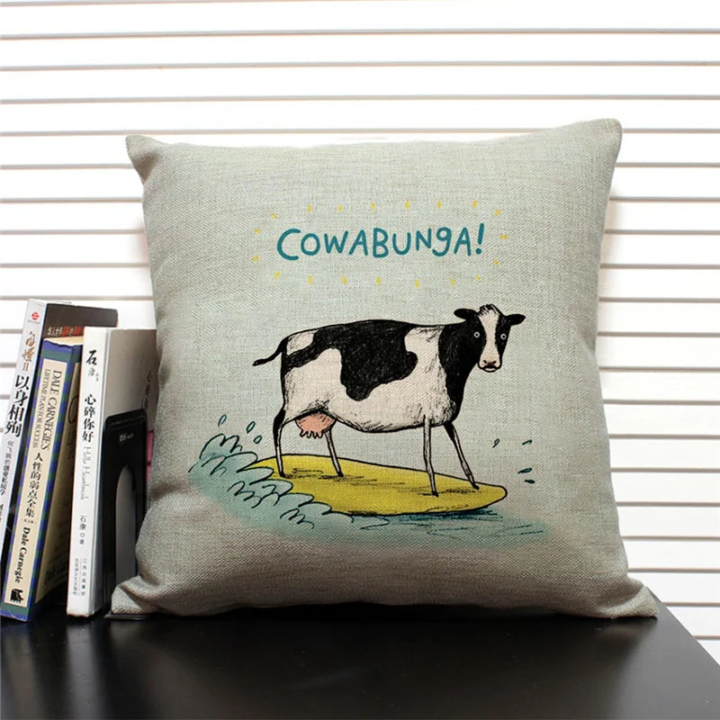 Axyaa Cartoon Animal Print 45x45cm Linen Cushion Cover - Sofa, Car, Chair Pillow Case