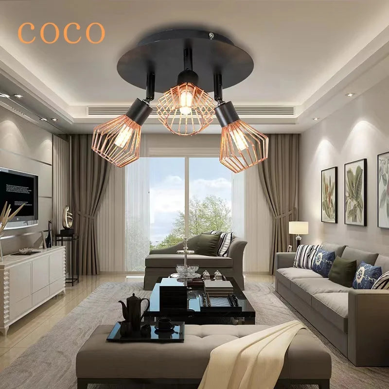 Axyaa Industrial Diamond Cage Loft Chandelier Iron Ceiling Light for Living Room and Kitchen