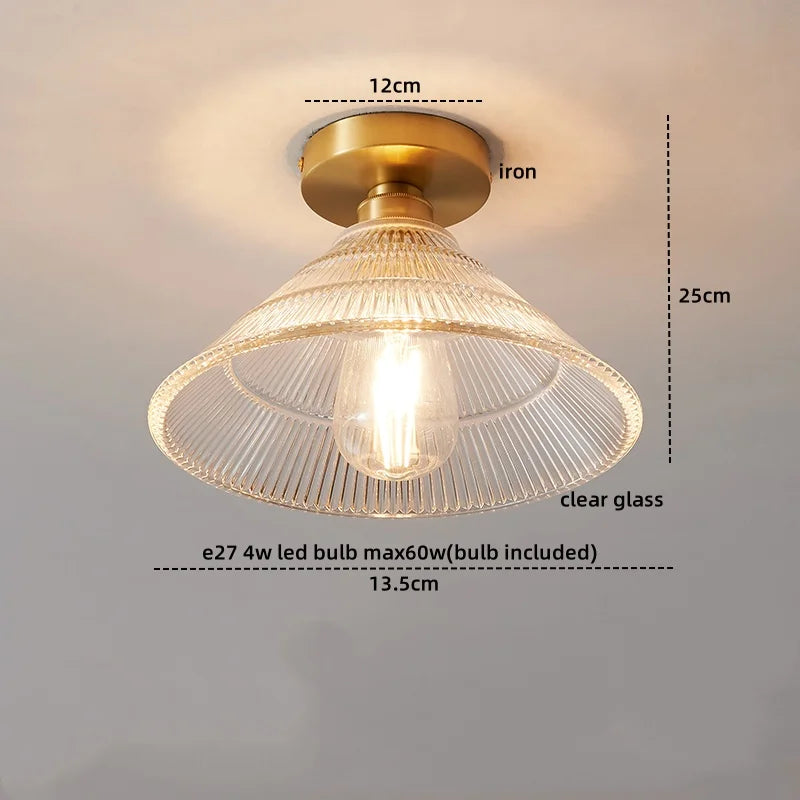 Axyaa Glass Copper LED Ceiling Light Fixture Simple Art Bedroom Living Room Chandelier