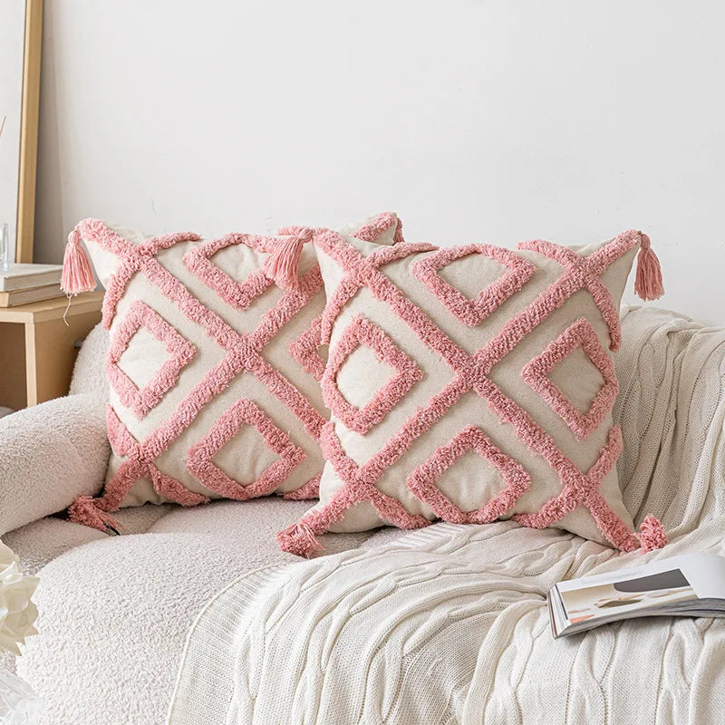 Axyaa Pink Plush Sofa Pillow Case 45X45, Love Style Home Decorative Cushion Cover