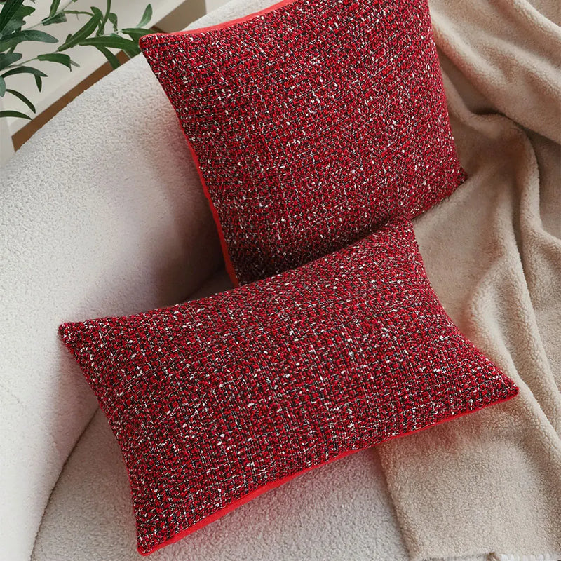 Axyaa Christmas Red Knit Throw Pillow Cover, Festive Living Room Sofa Decor, 45x45
