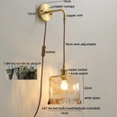 Axyaa Glass Copper LED Wall Lights with Knob Switch - Modern Bedside Lamp