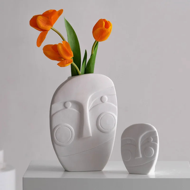Axya Ceramic Face Vase Set - Nordic Rustic Modern Room Decor for Home