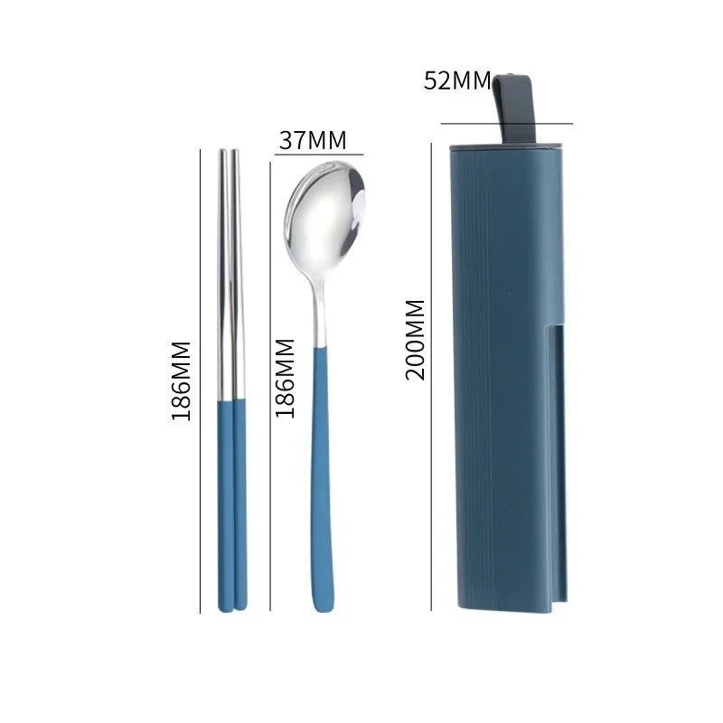 Axyaa Stainless Steel Travel Utensils Set with Case and Chopsticks, Portable Flatware