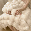 Axyaa Faux Rabbit Fur Blanket: Luxury Double Layer Plush Throw for Sofa Bed