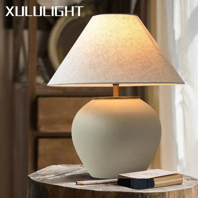 Minimalist Ceramic LED Table Lamp: Axyaa Wabi-sabi Style Black White Retro Desk Lighting