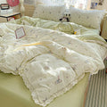Axyaa French Lace Double Four-Piece Bedding Set with Wrinkled Yarn - 3-Piece Optional