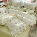 Axyaa French Lace Double Four-Piece Bedding Set with Wrinkled Yarn - 3-Piece Optional