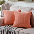 Axyaa Velvet Pillow Covers with Pom-poms - Orange Fall Decor for Sofa
