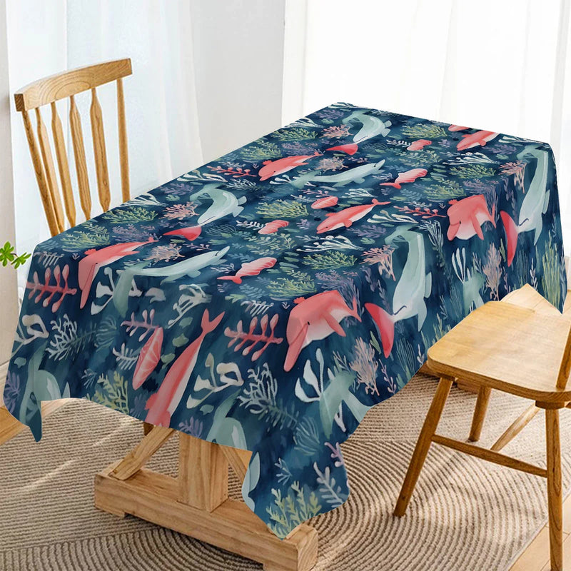 Luxurious Axyaa Whale & Algae Washable Tablecloth for Dining & Events