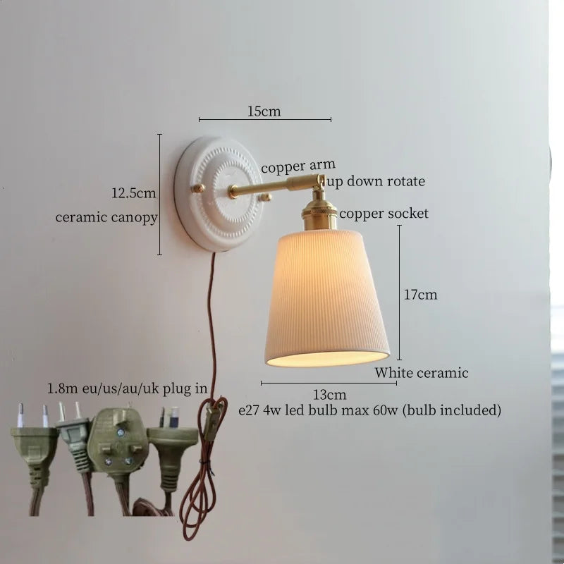 Axyaa White Glass LED Wall Light with Pull Chain Switch for Bedroom, Living Room, or Stairway