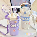 Axyaa Kawaii Thermal Straw Water Bottle - Stainless Steel, Keep Drinks Hot/Cold, Cute Design & Durable