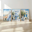 Axyaa Blue Travel Greek City Art Coast Canvas Poster Set for Home Decor