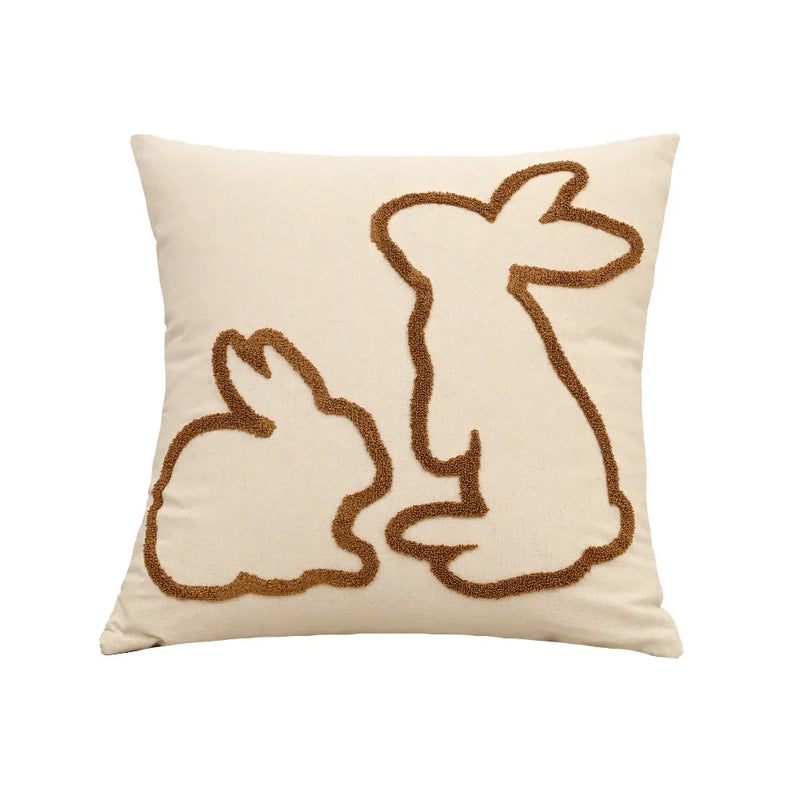 Axyaa Bunny Rabbit Pillow Cover Beige Coffee 45x45cm for Easter Decoration