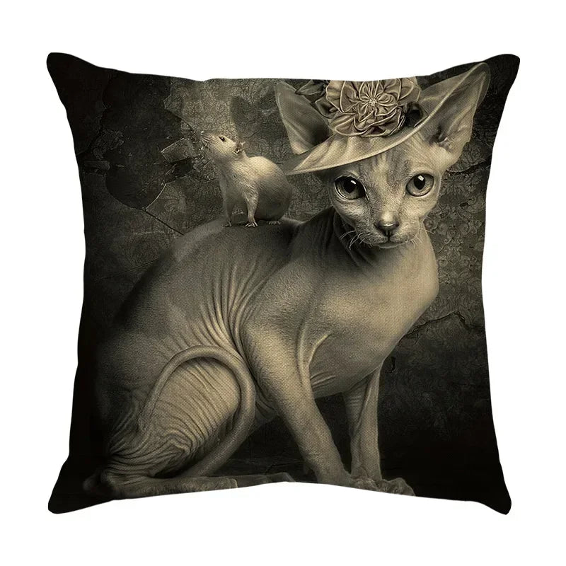Axyaa Black Cat Cartoon Decorative Cushion Cover