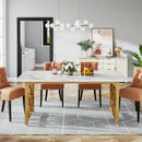 Axyaa 63-inch Marble Dining Table for 6, Modern Rectangular Kitchen Table with Gold Frame