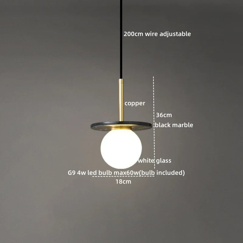 Axyaa Marble Copper LED Pendant Lamp for Modern Interiors