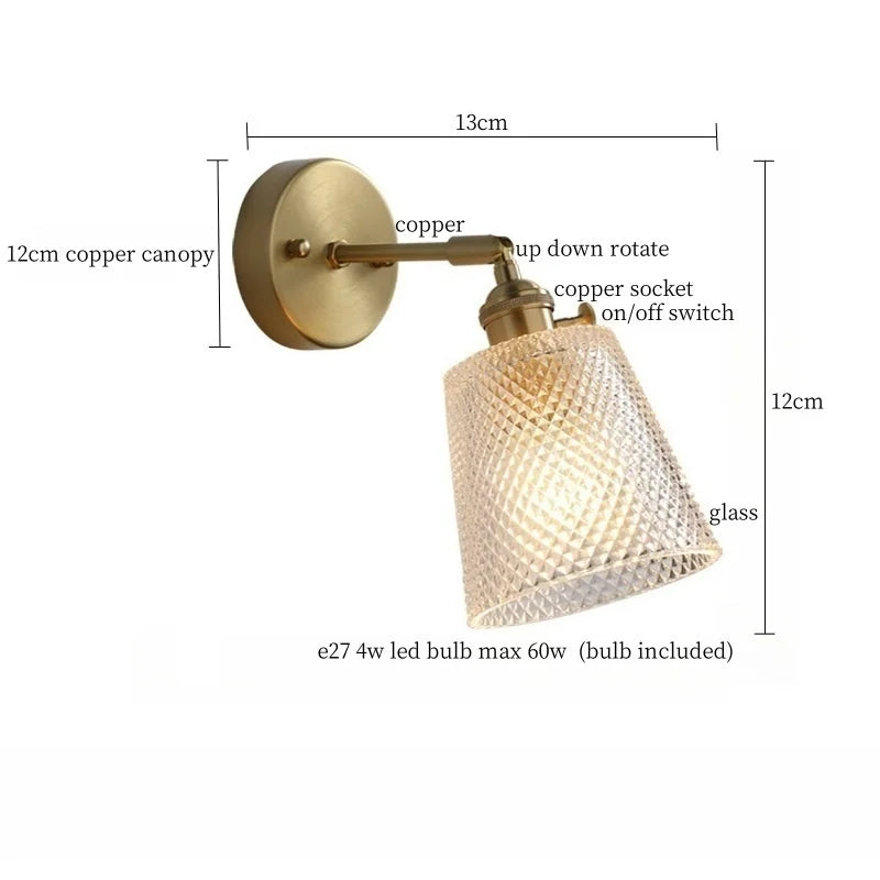 Axyaa Clear Brass Glass LED Wall Lamp with Pull Chain