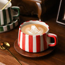 Axyaa Minimalist Stripe Ceramic Coffee Cup and Saucer Set