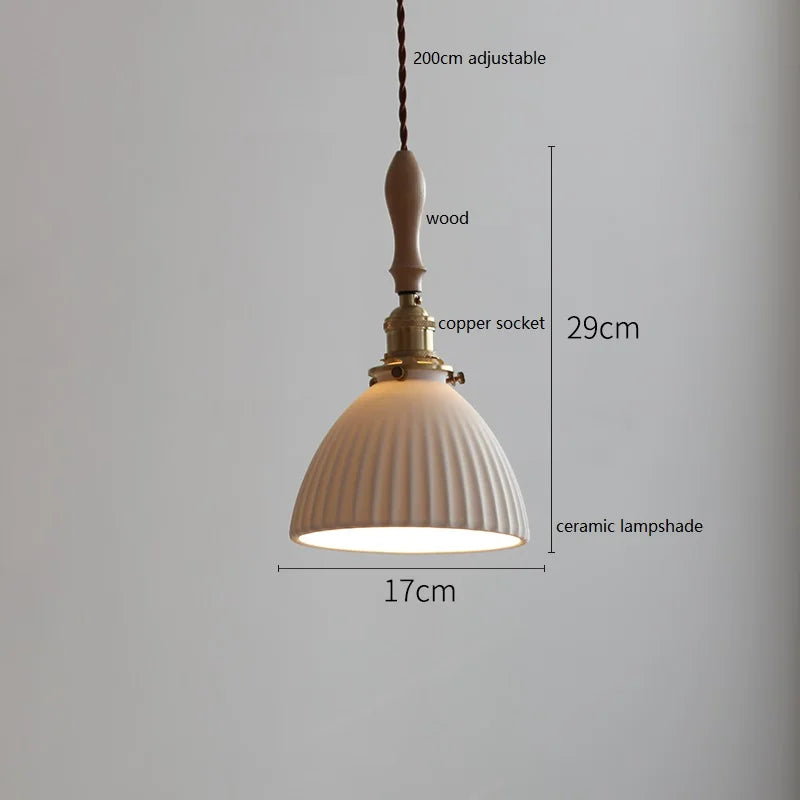 Axyaa Ceramic LED Pendant Light with Wood Copper Socket - 30CM