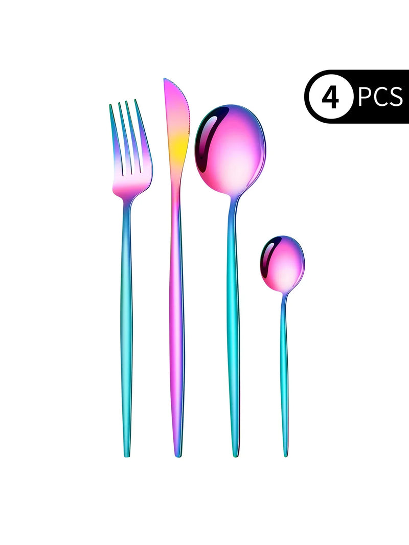 Axyaa 4-Piece Black Gold Stainless Steel Cutlery Set