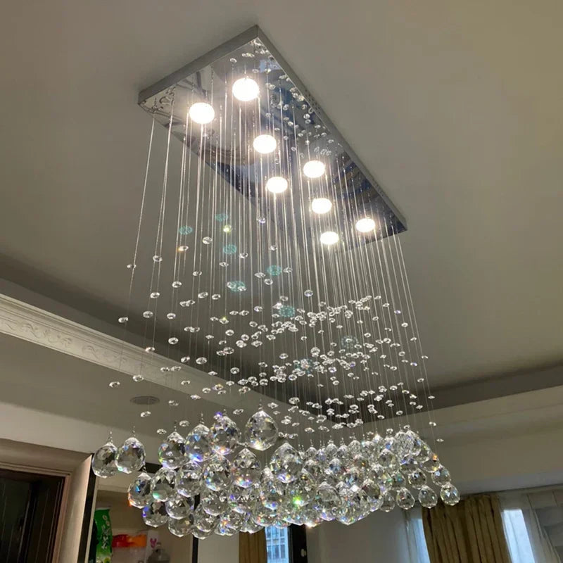 Axyaa Modern Rectangle K9 Crystal Chandelier LED Pendant Light for Living Room and Cafe