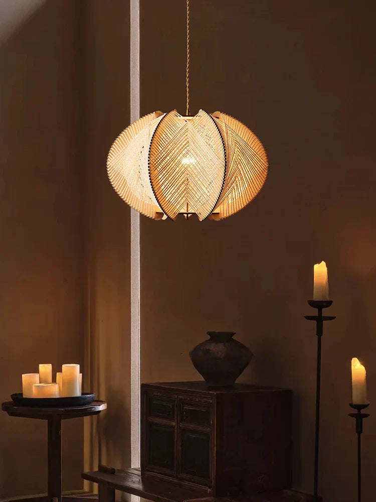 Axyaa Wabi Sabi Pendant Lights: Rustic Hemp Rope Wood Chandelier for Living Room & Bedroom