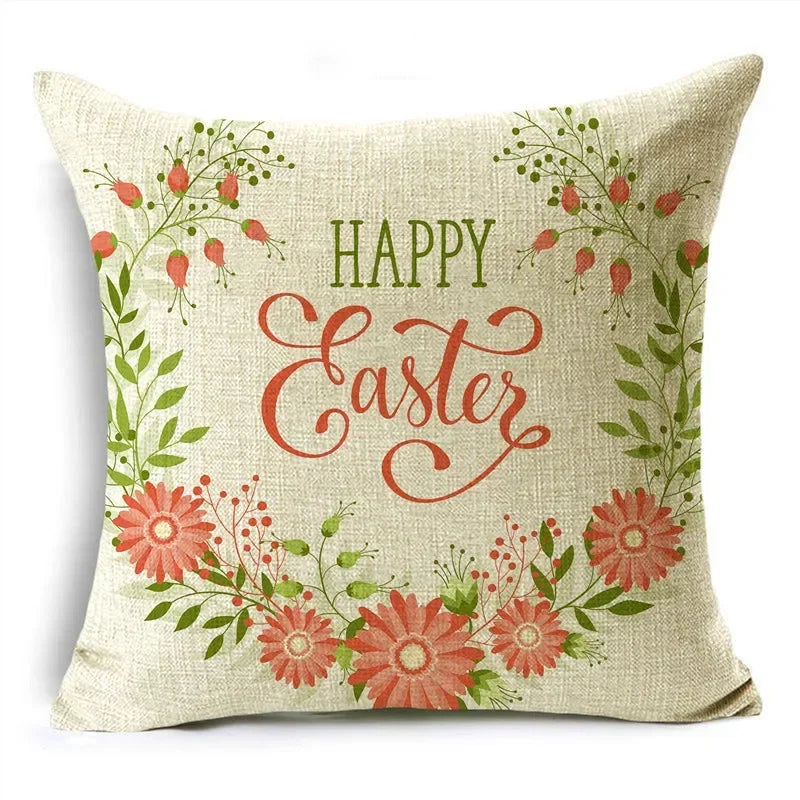 Axyaa Easter Pillowcase with Colored Eggs and Rabbit Print