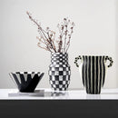 Axyaa Geometric Black Check Ceramic Vase Pot Handicraft Floral Arrangement