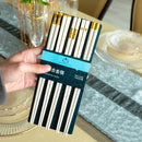 Axyaa 5 Pair Alloy Non-Slip Chopsticks Set for Kitchen Tableware Gift
