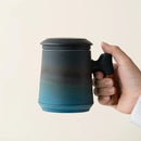 Axyaa Ceramic Bubble Tea Cup with Wood Handle - Luxury Vintage Coffee Mug
