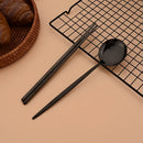 Axyaa Black Stainless Steel Cutlery Set with Korean Chopsticks & Dinner Spoons